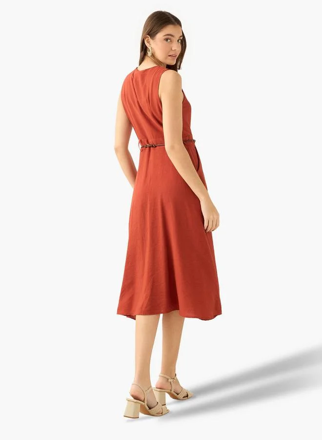 Splash FAV  Midi Shirt Dress with Belt for Women | Best Price UAE